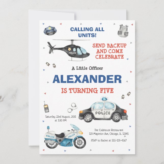 Convites Police Birthday Invitation Police Officer Party (Frente)