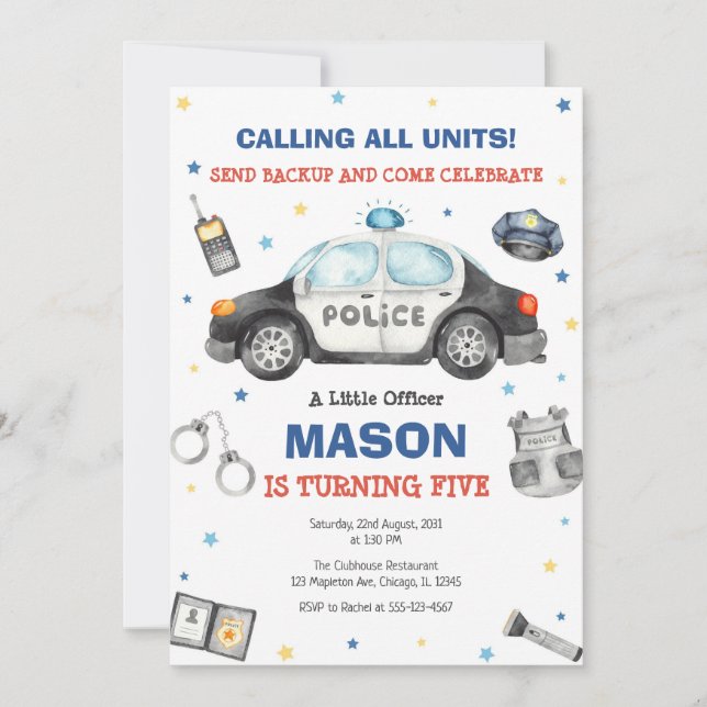 Convites Police Birthday Invitation Police Officer Party (Frente)