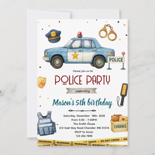Convites Police theme birthday party invitation (Frente)
