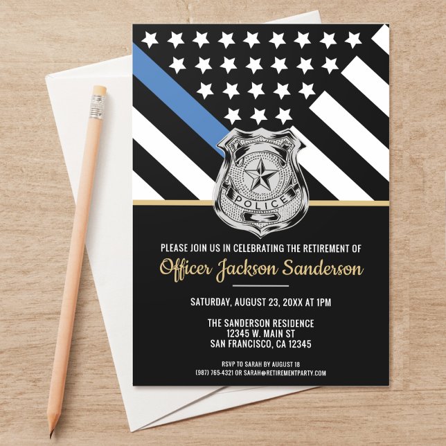 Convites Polícia - Baixa Polícia de Linha Azul (Perfect invitations to invite guests to honor the retiring police and law enforcement officer.)