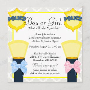 Convites Polícia de Chic Crachá Damask Gênero Revelaçã