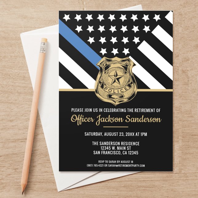 Convites Polícia de Sinalizador da Linha Azul de Reforma da (Perfect invitations to invite guests to honor the retiring police and law enforcement officer.)