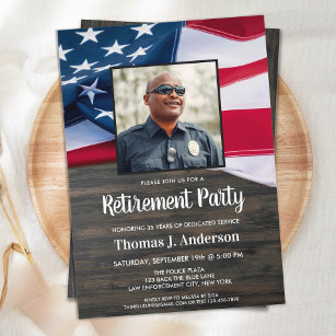 Convites Policial Retirement Foto American Flag Invi