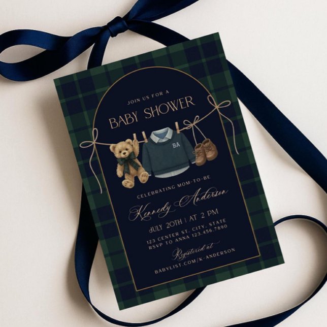 Convites Polo Baby Shower Invitation, Preppy Teddy Bear Bab (Criador carregado)