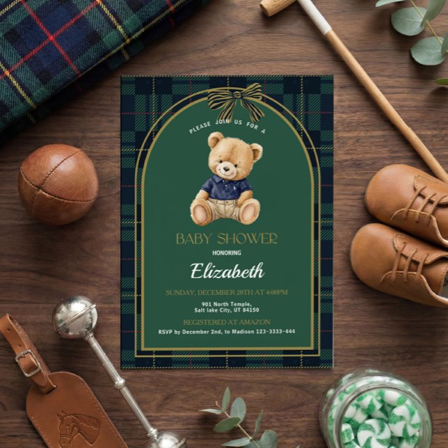 Convites Polo Teddy Bear Baby Shower Invitation (Criador carregado)