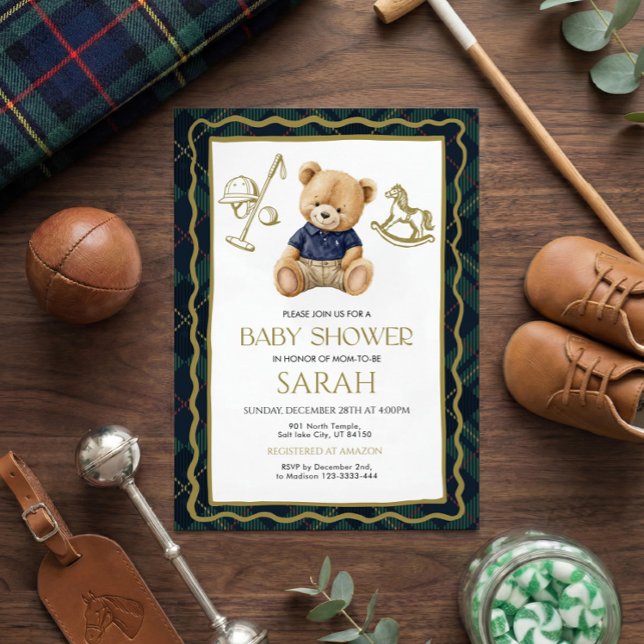 Convites Polo Teddy Bear Baby Shower Invitation (Criador carregado)