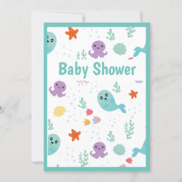 Convites Polvo de Peixe Cinto Chá de fraldas Verde Roxo