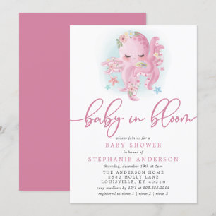 Convites Polvo Fofo Rosa Bebê em Flor Aniversário de Bebê