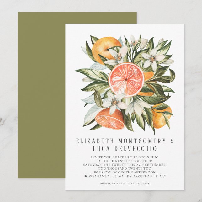 Convites Pomar de Citrinos | Casamento Botânico Boho (Frente/Verso)