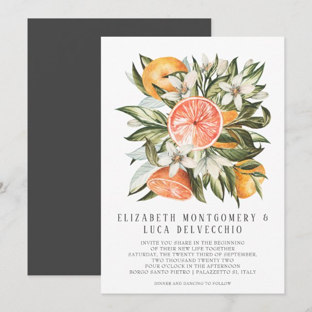 Convites Pomar de Citrinos | Casamento Botânico Boho (Frente/Verso)
