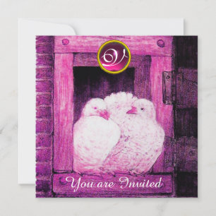 CONVITES POMBAS BRANCAS EM JANELA ROSA, MONOGRAMA JOIA DE C
