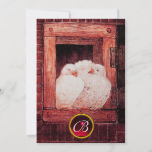 Convites POMBAS BRANCAS EM Janela VERMELHA NOIVA MONOGRAMA 