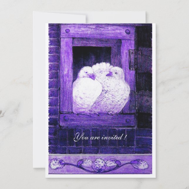 Convites POMBAS BRANCAS NA JANELA AZUL, Festa de Casamento (Frente)