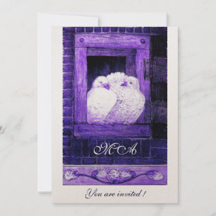 Convites POMBAS BRANCAS NA Janela monograma , metálico dour