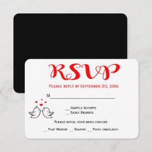 Convites Pombinhos de RSVP Vermelhos Coração de Noivado Cas