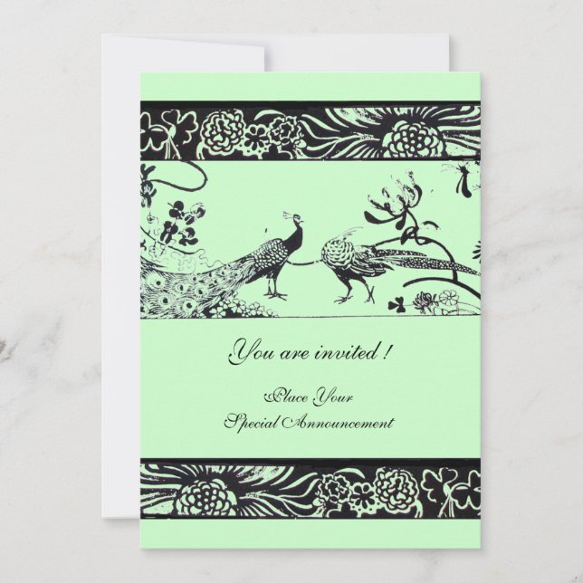 Convites POMBOS DE AMOR CASAMENTO, preto e branco verde (Frente)