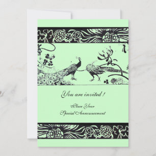 Convites POMBOS DE AMOR CASAMENTO, preto e branco verde