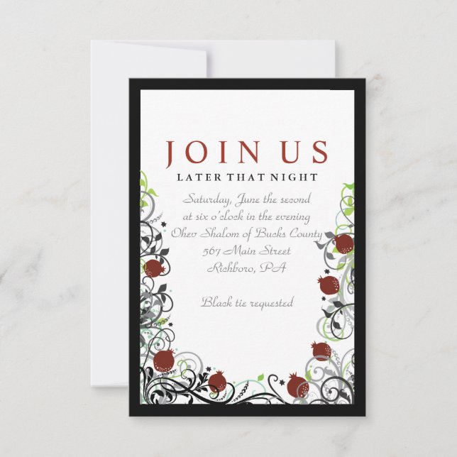 Convites Pomegranate Jewish Invitation Party Card (Frente)