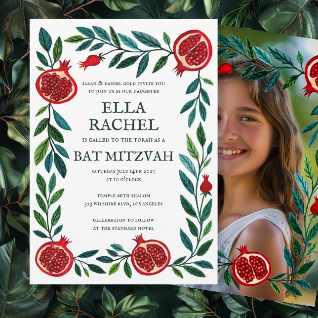 Convites Pomegranates B'nai Bat Bar Mitzvah Foto Personaliz (Pomegranates B'nai Bat Bar Mitzvah Custom Photo Invitation
)