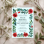 Convites Pomegranatos Bar de Bat Personalizado Mitzvah Wate<br><div class="desc">Cartão perfeito para anunciar um bar mitzvah, bat mitzvah ou outra celebração judaica! Mão fez arte para você! TOTALMENTE PERSONALIZÁVEL! Clique em "Personalizar" acima para editar o texto. Clique em "editar usando a ferramenta design" para ajustar as fontes, cores e posicionamentos. Você também pode mudar facilmente o estilo da placa...</div>