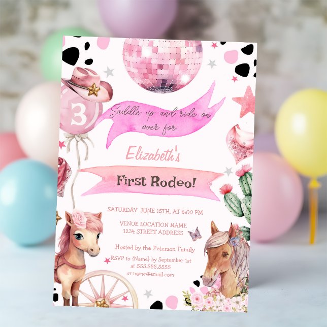 Convites Pônei de Aquarela Rodeio Pontos de Bolinhas Aniver (Criador carregado)