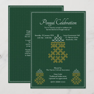 Convites Pongal de Kolam Tamil Minimalista Verde