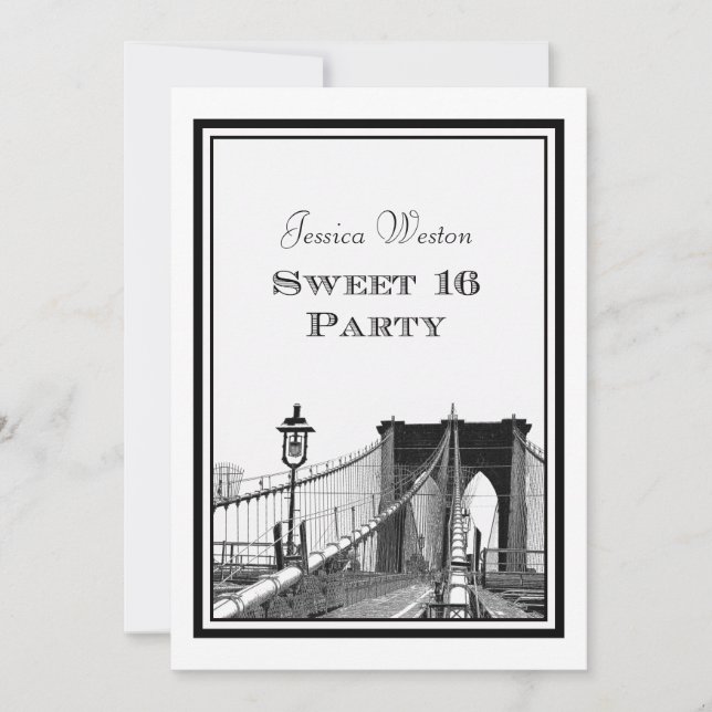 Convites Ponte Brooklyn no Skyline NYC nº 2 DIY Sweet 16 (Frente)