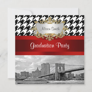 Convites Ponte de Brooklyn Blk Wht Houndstooth Graduação