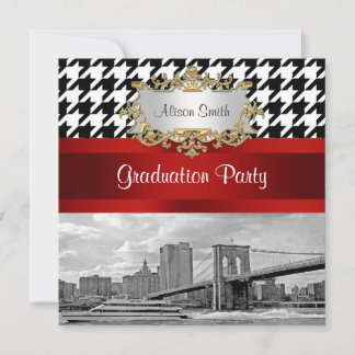 Convites Ponte de Brooklyn Blk Wht Houndstooth Graduação