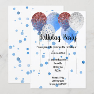 CONVITES PONTO BRANCO DE BALÃO DE ANIVERSÁRIO VERMELHO E 