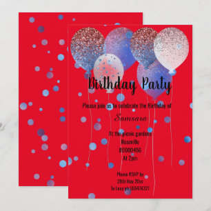 CONVITES PONTO BRANCO DE BALÃO DE ANIVERSÁRIO VERMELHO E