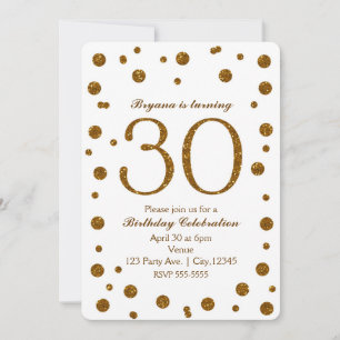Convites Pontos Brilhantes Branco & Dourado 30º 30 Aniversá
