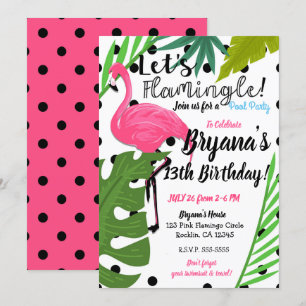 Convites Pontos de Bolinhas de Flamingo Rosa Festa de Verão