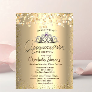 Convites Pontos de Confete Dourados,Tiara Quinceañera