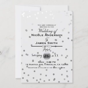 Convites Pontos de Confete Prata Branco Elegante Casamento