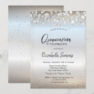 Convites Pontos de Confete Prata Princesa Prata Quinceañera