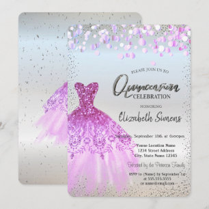 Convites Pontos de Confete Violeta, Vestido de Quinceañera