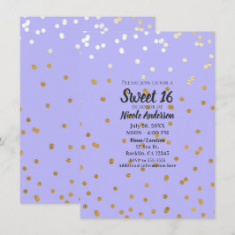 Convites Pontos de Confetes Roxo e Dourado Glamour Moderno 