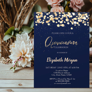 Convites Pontos Elegantes, Confete Azul Marinho Quinceañera