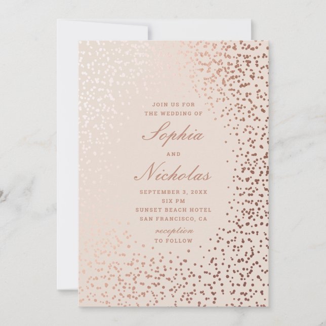 Convites Pontos elegantes dourados. Casamento moderno cláss (Frente)