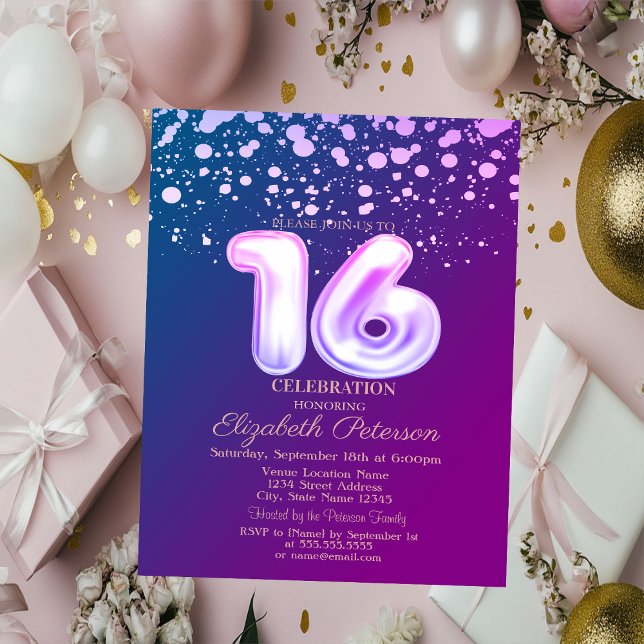 Convites Pontos Elegantes, Violeta Doce 16  (Criador carregado)
