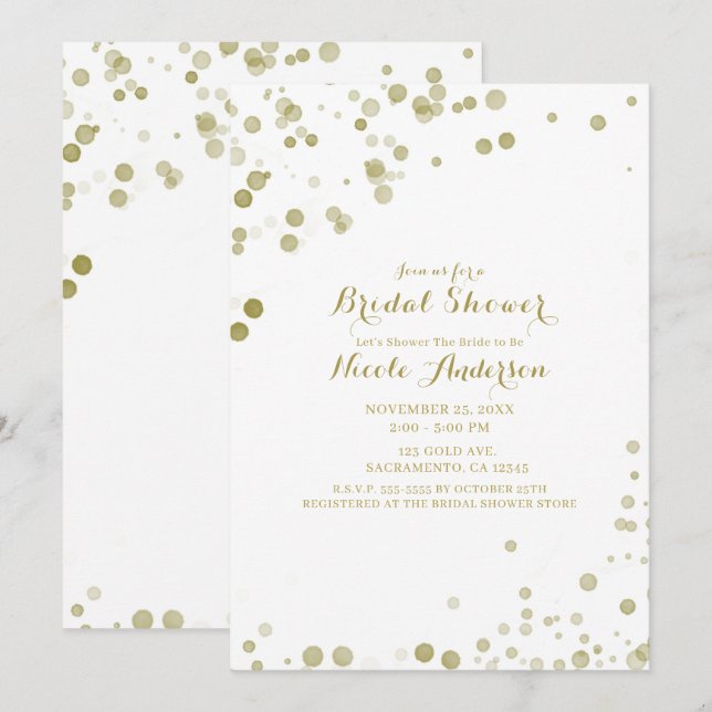 Convites Pontos em Aquarela Dourada Chuveiro de Noiva Moder (Frente/Verso)