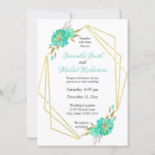 Convites Pontos Geométricos Florais Dourados Teais