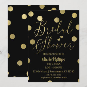 Convites Pontos Preto e Dourado Chá de Noiva Glam Moderno