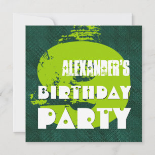 Convites Pontos Verdes Grunge de 9 Anos de Festa de anivers