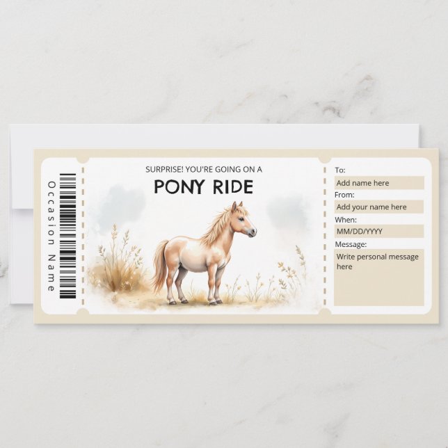 Convites Pony Ride Gift Certificate (Frente)