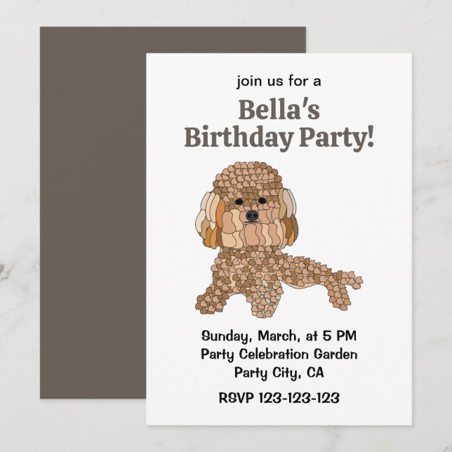 Convites Poodle Dog Birthday Party (Frente/Verso)