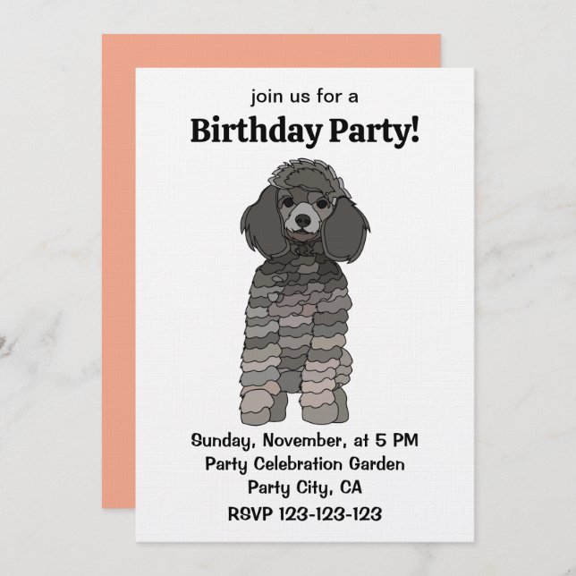 Convites Poodle Dog Pet Birthday Party (Frente/Verso)