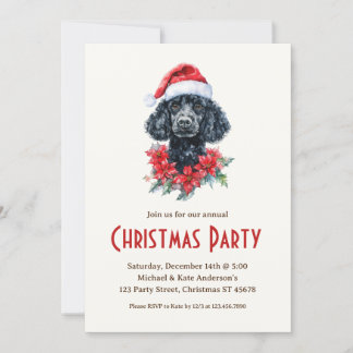 Convites Poodle em uma festa de natal de Papai Noel Negro