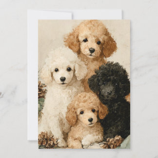 Convites Poodle Puppies Vintage Christmas